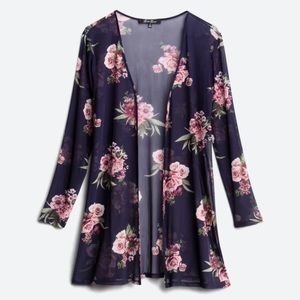 Alice Blue navy floral open mesh front open blouse